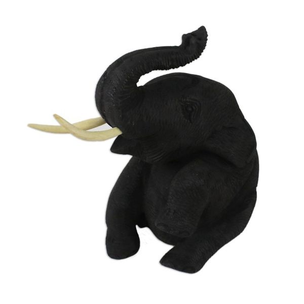 Alternate image for Artisan Hand Carved Thai Elephant Statuette in Teak Wood Joyous Elephant