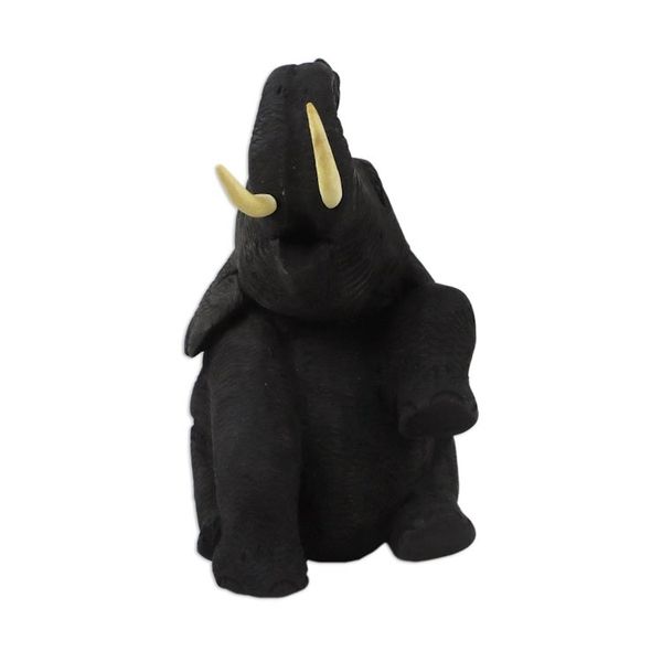 Alternate image for Artisan Hand Carved Thai Elephant Statuette in Teak Wood Joyous Elephant