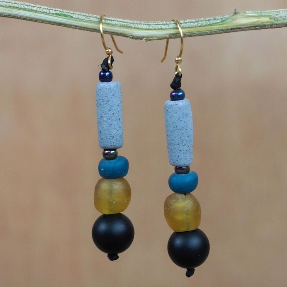 Recycled Glass and Plastic Beaded Dangle Earrings 'Authentic Ghana'