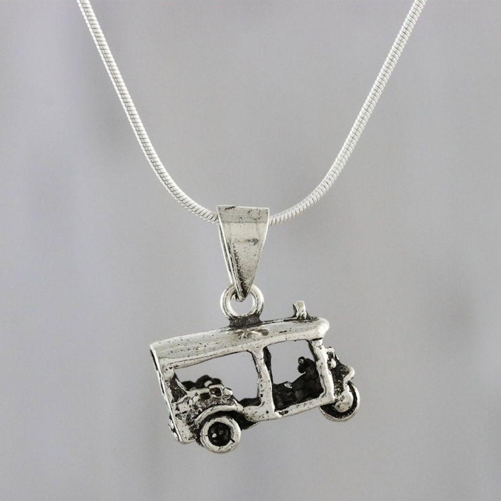 Sterling Silver Tuk Tuk Pendant Necklace from Thailand 'Thai Tuk Tuk'
