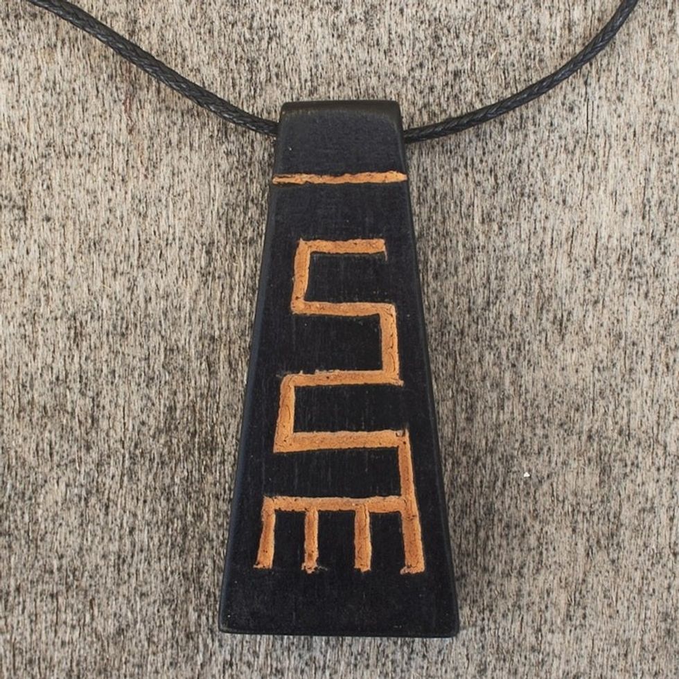 Long Sese Wood Pendant Necklace Hand Crafted in Ghana 'Nkyinkyim'