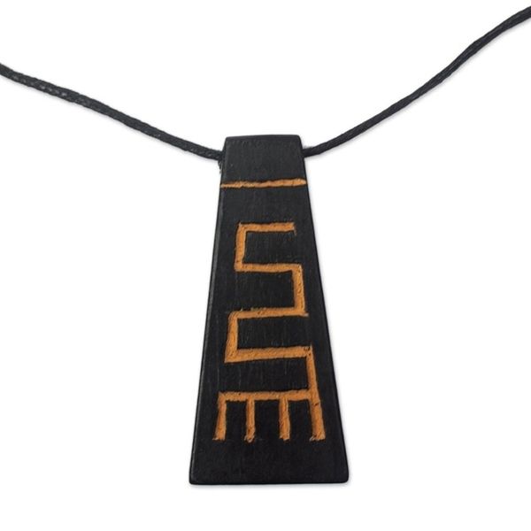 Alternate image for Long Sese Wood Pendant Necklace Hand Crafted in Ghana Nkyinkyim