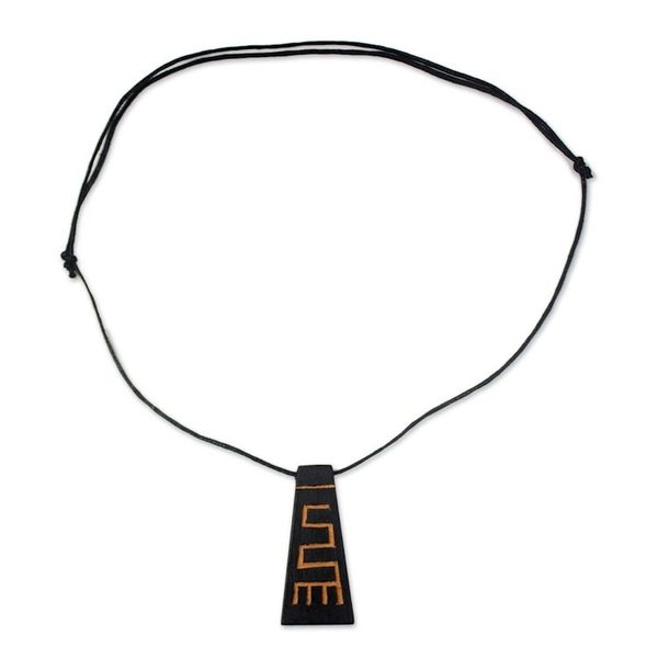 Alternate image for Long Sese Wood Pendant Necklace Hand Crafted in Ghana Nkyinkyim