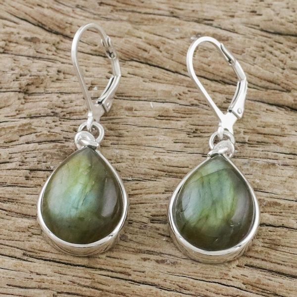 Alternate image for Classic Teardrop Shaped Labradorite Dangle Earrings Aura of Energy