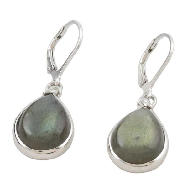 Alternate image for Classic Teardrop Shaped Labradorite Dangle Earrings Aura of Energy