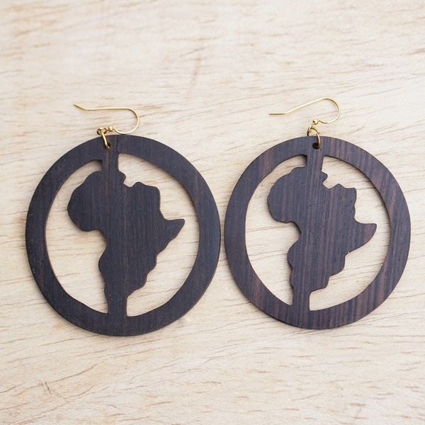 Alternate image for Africa-Themed Ebony Wood Dangle Earrings from Ghana African Circle