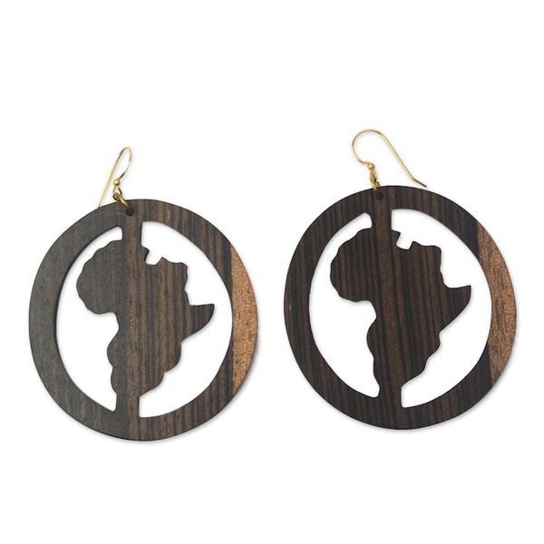 Alternate image for Africa-Themed Ebony Wood Dangle Earrings from Ghana African Circle