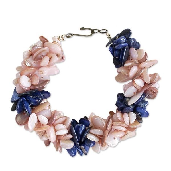Alternate image for Peach and Blue Agate Chip Beaded Bracelet with Hook Clasp Agate Splendor