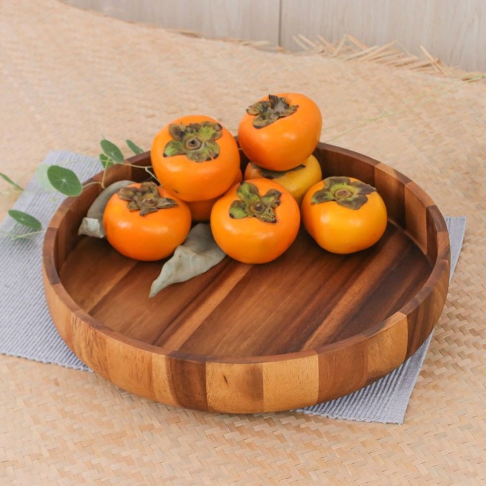 Artisan Crafted Natural Wood Serving Bowl from Thailand 'Harmonious Nature'