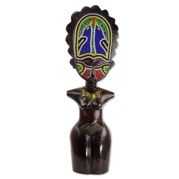 Alternate image for Good Life Akan Doll Beaded Wood Sculpture Collectible Art Good Life Obrapa
