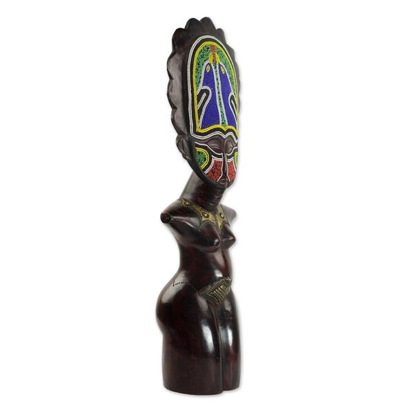 Alternate image for Good Life Akan Doll Beaded Wood Sculpture Collectible Art Good Life Obrapa