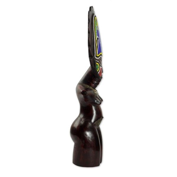 Alternate image for Good Life Akan Doll Beaded Wood Sculpture Collectible Art Good Life Obrapa