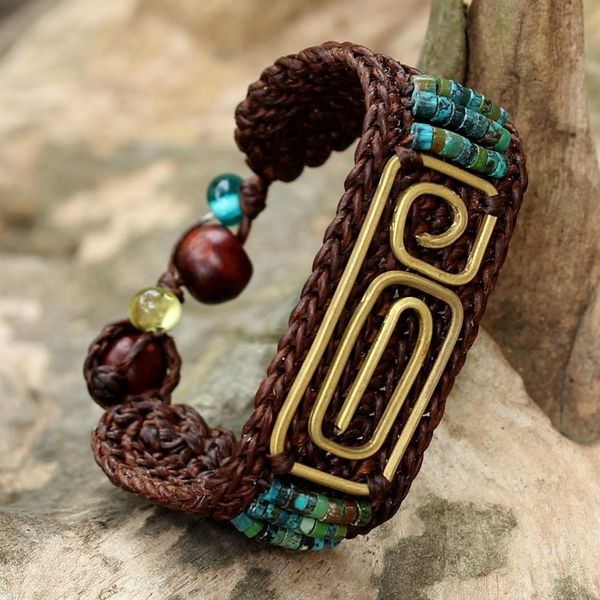 Alternate image for Brown Brass and Reconstituted Turquoise Wristband Bracelet Siam Fortress