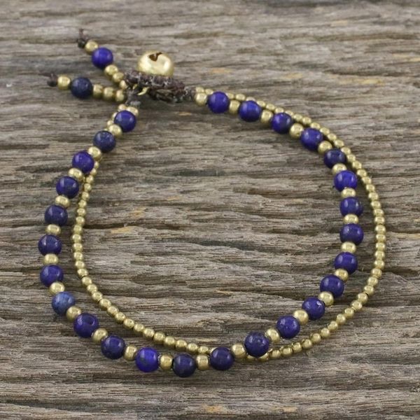 Alternate image for Handmade Lapis Lazuli Brass Beaded Bracelet with Loop Valley of Lapis