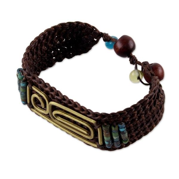 Alternate image for Brown Brass and Reconstituted Turquoise Wristband Bracelet Siam Fortress