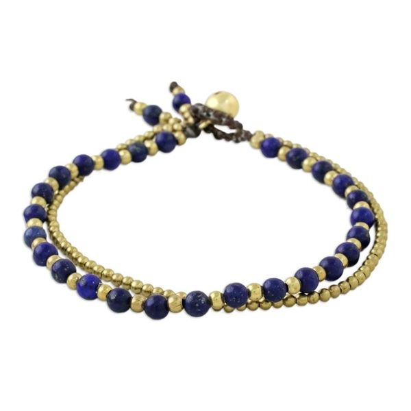 Alternate image for Handmade Lapis Lazuli Brass Beaded Bracelet with Loop Valley of Lapis