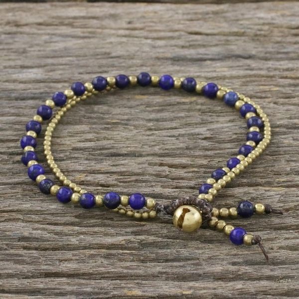 Alternate image for Handmade Lapis Lazuli Brass Beaded Bracelet with Loop Valley of Lapis