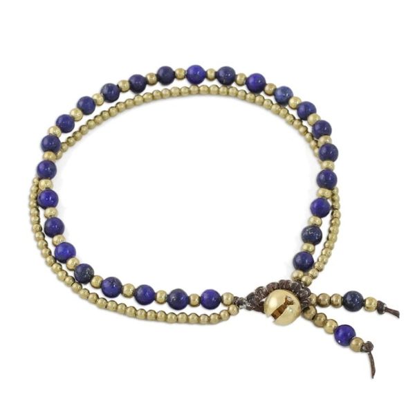 Alternate image for Handmade Lapis Lazuli Brass Beaded Bracelet with Loop Valley of Lapis