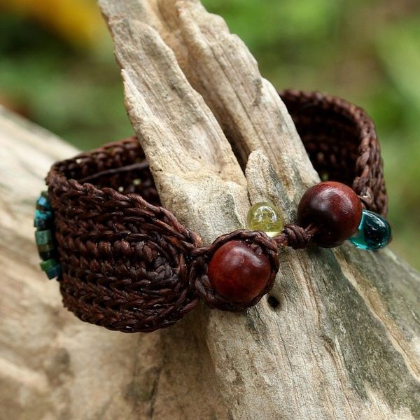Alternate image for Brown Brass and Reconstituted Turquoise Wristband Bracelet Siam Fortress
