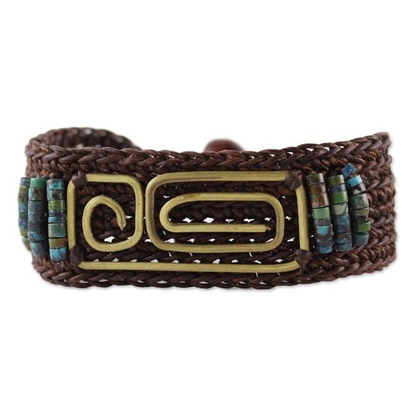 Alternate image for Brown Brass and Reconstituted Turquoise Wristband Bracelet Siam Fortress