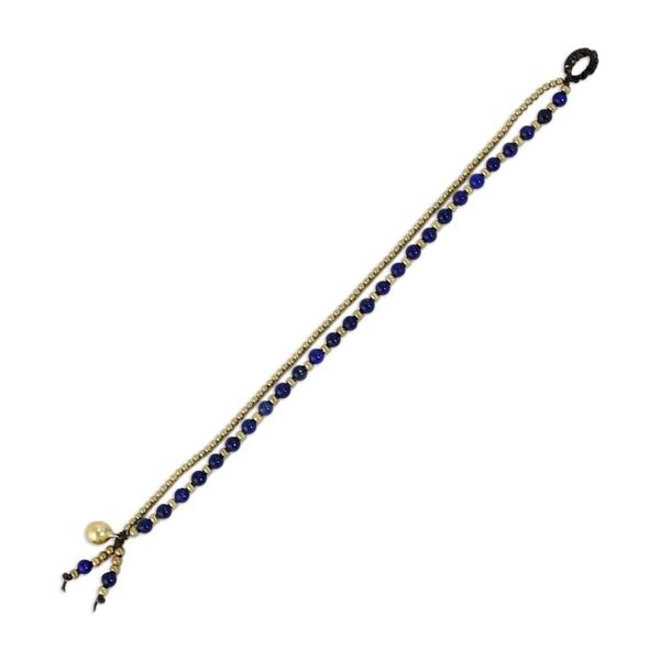 Alternate image for Handmade Lapis Lazuli Brass Beaded Bracelet with Loop Valley of Lapis