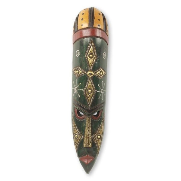 Alternate image for African Wood Wall Mask with Star in Embossed Brass Stargazer