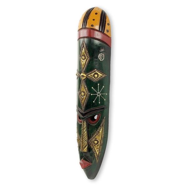 Alternate image for African Wood Wall Mask with Star in Embossed Brass Stargazer