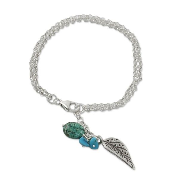 Alternate image for Silver and Recon Turquoise Leaf Bracelet from Thailand Lively Leaf
