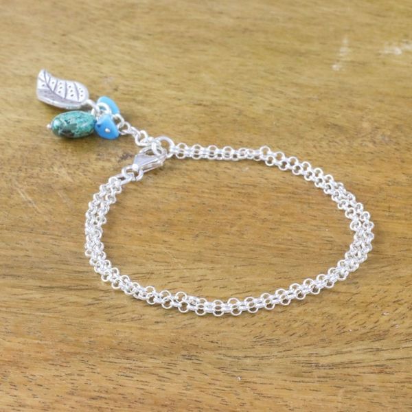 Alternate image for Silver and Recon Turquoise Leaf Bracelet from Thailand Lively Leaf