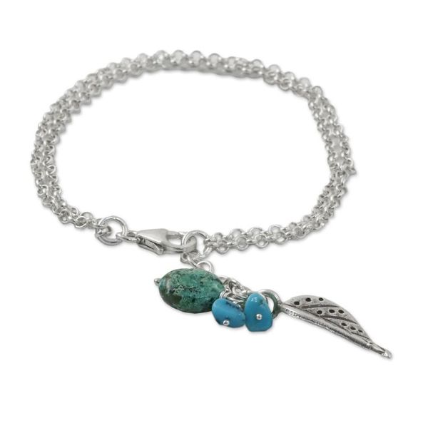 Alternate image for Silver and Recon Turquoise Leaf Bracelet from Thailand Lively Leaf
