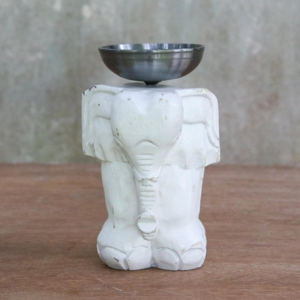 Alternate image for Whitewashed Wood Elephant Tealight Candle Holder Elegant Elephant