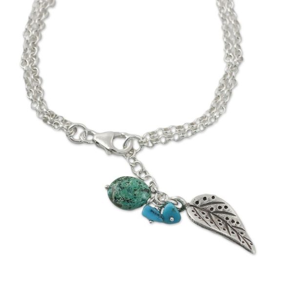 Alternate image for Silver and Recon Turquoise Leaf Bracelet from Thailand Lively Leaf