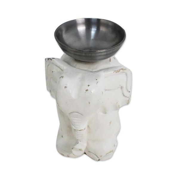 Alternate image for Whitewashed Wood Elephant Tealight Candle Holder Elegant Elephant