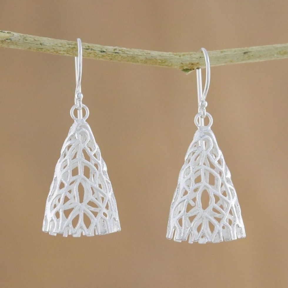 Coral-Themed Sterling Silver Dangle Earrings from Thailand 'Coral Cones'
