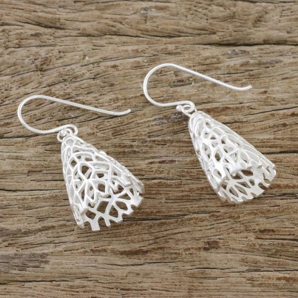 Alternate image for Coral-Themed Sterling Silver Dangle Earrings from Thailand Coral Cones