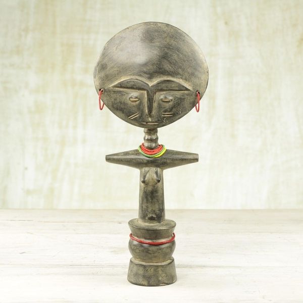Alternate image for Wood and Recycled Glass Beaded Fertility Doll from Ghana Emerging from a Pot