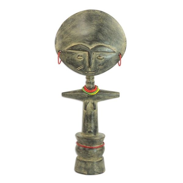 Alternate image for Wood and Recycled Glass Beaded Fertility Doll from Ghana Emerging from a Pot