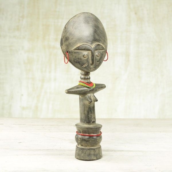 Alternate image for Wood and Recycled Glass Beaded Fertility Doll from Ghana Emerging from a Pot