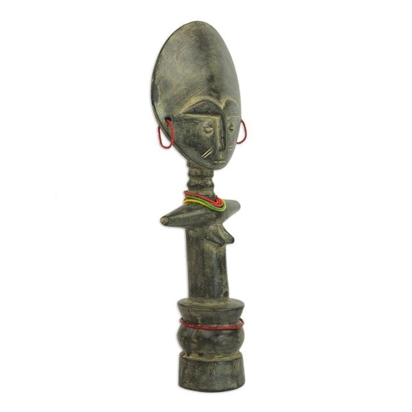 Alternate image for Wood and Recycled Glass Beaded Fertility Doll from Ghana Emerging from a Pot