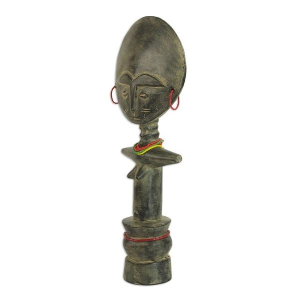 Alternate image for Wood and Recycled Glass Beaded Fertility Doll from Ghana Emerging from a Pot