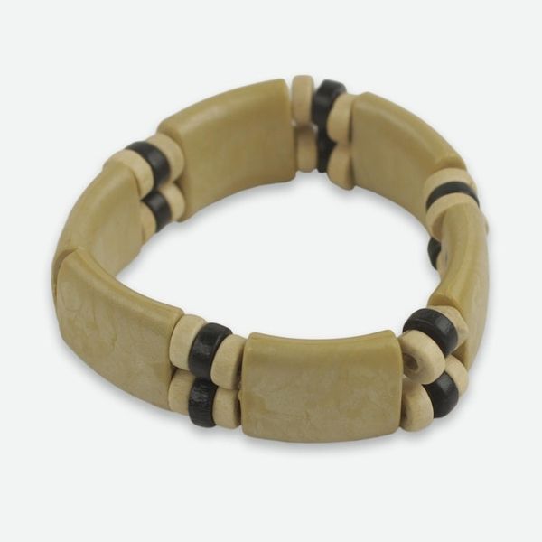 Alternate image for Handmade Wood and Recycled Bead Stretch Bracelet Cream Connection
