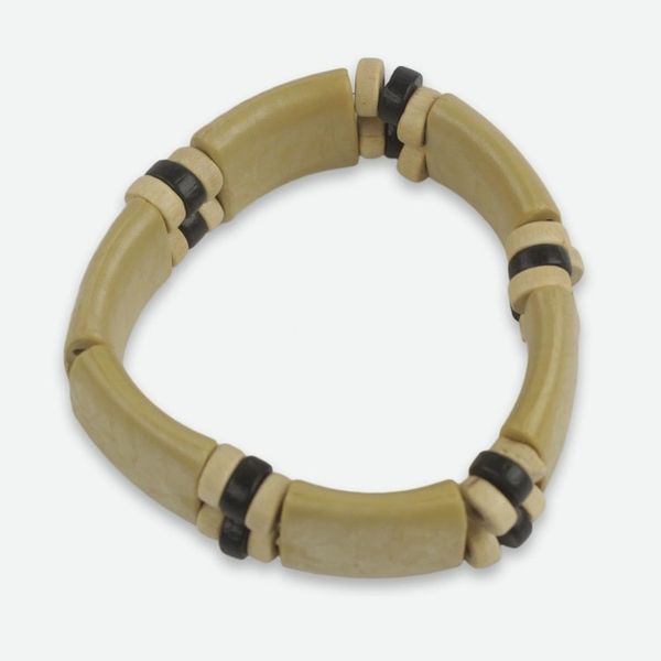 Alternate image for Handmade Wood and Recycled Bead Stretch Bracelet Cream Connection