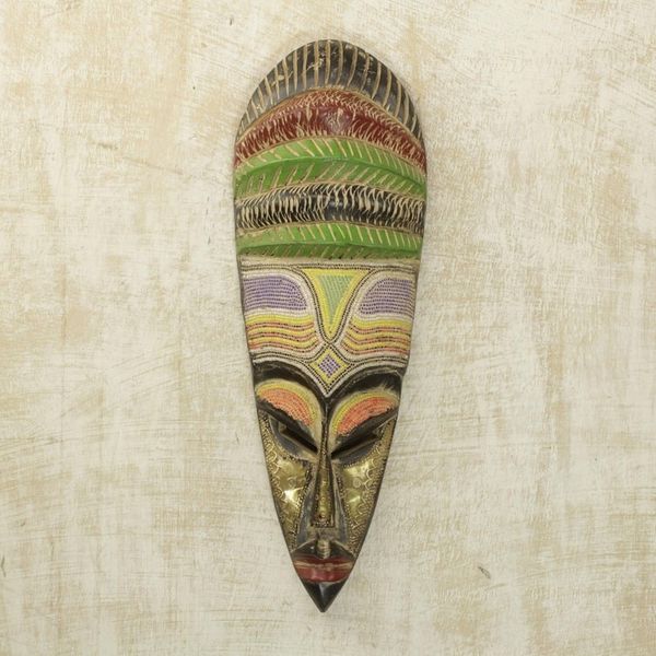 Alternate image for African Sese Wood Mask with Intricate Multicolor Beading Beaded Mother