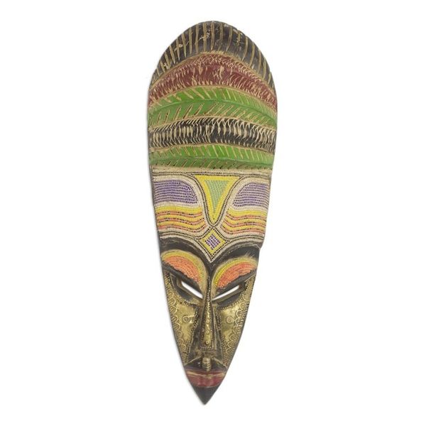 Alternate image for African Sese Wood Mask with Intricate Multicolor Beading Beaded Mother