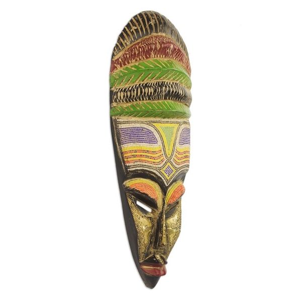 Alternate image for African Sese Wood Mask with Intricate Multicolor Beading Beaded Mother