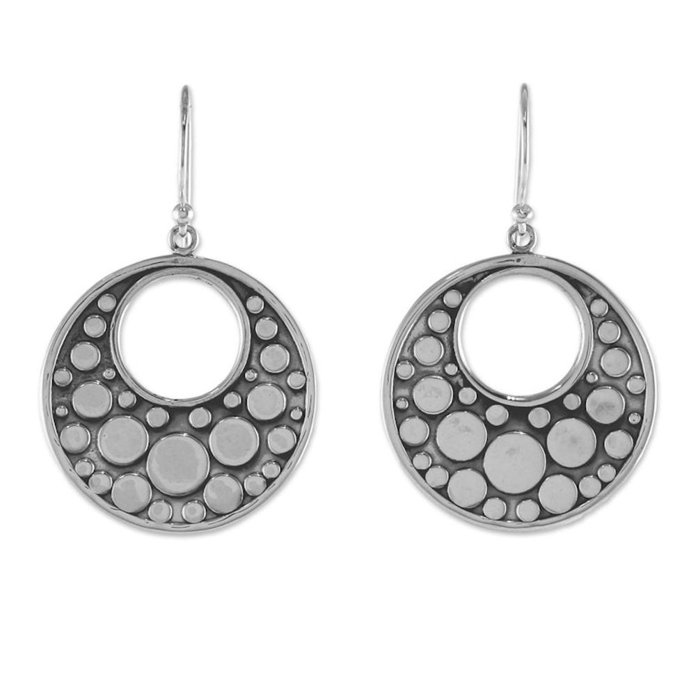 Sterling Silver Earrings with Circle Motifs from Thailand 'Happy Bubbles'