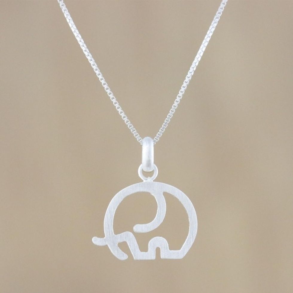 Elephant Sterling Silver Pendant Necklace from Thailand 'Fatherhood'