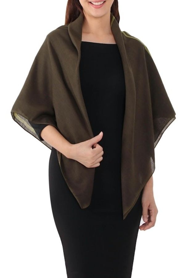Alternate image for Handwoven Cotton Scarf in Avocado and Olive from Thailand Nature Stripes