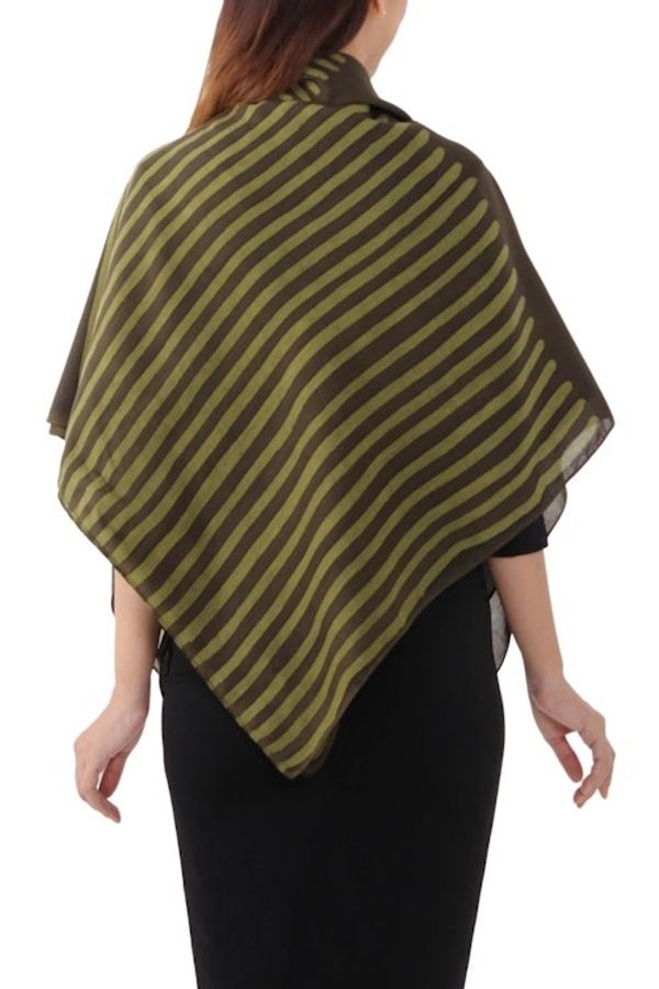 Alternate image for Handwoven Cotton Scarf in Avocado and Olive from Thailand Nature Stripes