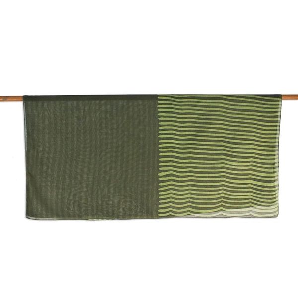 Alternate image for Handwoven Cotton Scarf in Avocado and Olive from Thailand Nature Stripes